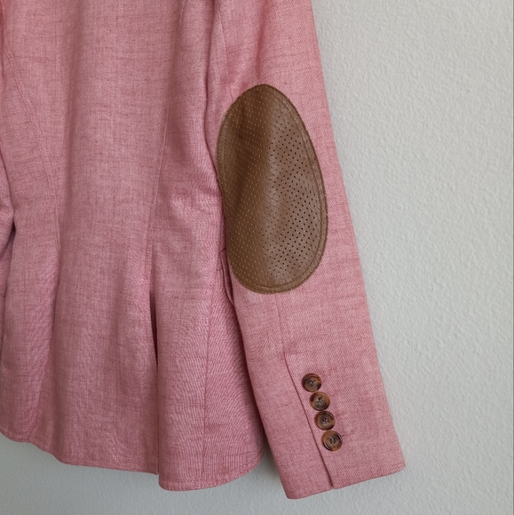 Smythe Linen Equestrian Leather Elbow Patch Blazer Pink Melange 4 - Picture 3 of 16